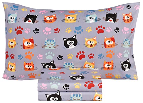 Scientific Sleep Cats Kitty 100% Cotton Twin Bed Sheet Set, Flat Sheet & Fitted Sheet & Pillowcase Boys Girls Bedding Set (Cats, Twin) #TOP11
