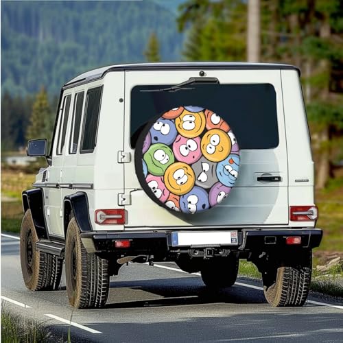 Image of Funny Printed Spare Tire Cover PU Leather, Waterproof Wheel Cover with Emoticons Fit for Truck, Trailer, RV, SUV, Camper and Most Vehicles, Accessories 15 inch for Tire Diameter 27.6 inch-29.5 inch