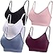 BQTQ 5 Stücke Bralette, V Hals Cami Top BH, Bralette Damen, Schlafen BH, für Frauen, Mädchen(Hellrosa, Weiß, Schwarz, Stahlblau, Lila, L)