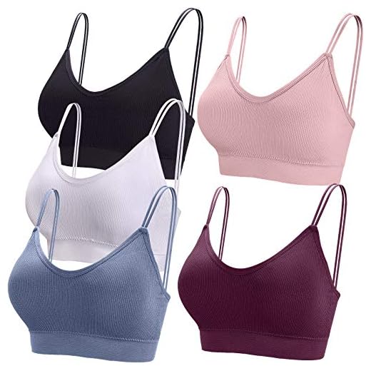 Vertvie Womens Strech Ohne Buegel Push up Yoga Sports BH Bra Top Set Fuer Fitnesstraining Polsterung 3er Pack (EU L/Tag XL, Schwarz+Rosa+Weiß) 3 BQTQ 5 Stücke Bralette, V Hals Cami Top BH, Bralette Damen, Schlafen BH, für Frauen, Mädchen(Hellrosa, Weiß, Schwarz, Stahlblau, Lila, XL)