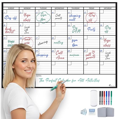 Large Dry Erase Calendar for Wall 36x48 Big Classroom Giant Month Undated Reusable Family Monthly Rolled Whiteboard White Board Calendar Dry Erase Planner for Wall Erasable Large Office 48x36