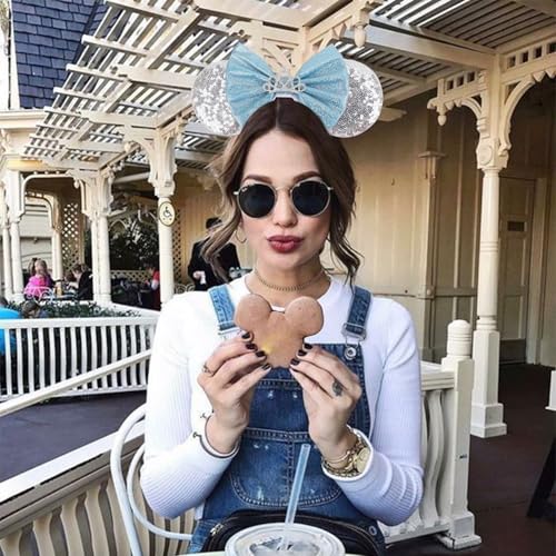 Image of DRESHOW Minnie Ears Headbands Mouse Ears Sequin Bow Headbands Elastic Adjustable Headband Glitter Party Decoration Cosplay Costume for Women
