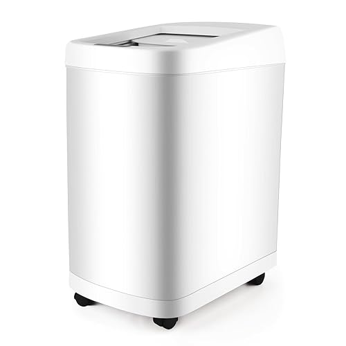 Bote de basura con sensor de movimiento con tapa enrollable y ruedas, botes de basura automáticos sin contacto (blanco, 8 galones)