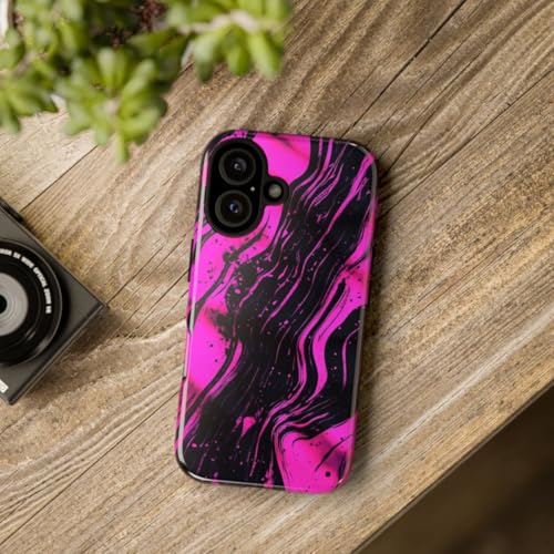 Coque iPhone 16 rose fluo pour protéger un smartphone avec style abstrait