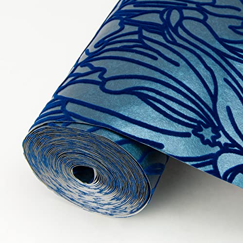 A-Street Prints Selwyn Flock Dark Blue Floral Wallpaper by A-Street Prints - Image 3