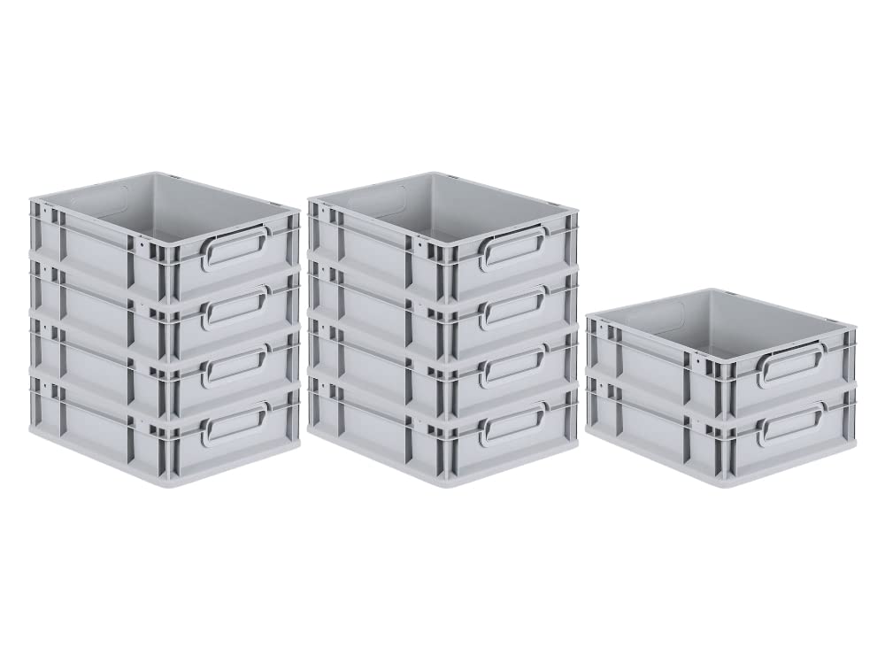 PROREGAL SparSet 10x Eurobox NextGen Grip | HxBxT 12x30x40cm | 11 Liter | Griffe geschlossen | Grau | Eurobehälter, Transportbox, Transportbehälter, Stapelbehälter
