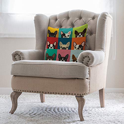 Moslion Dog Pillows Decorative Throw Pillow Cover Boston Terrier Cute Fun Cartoon Pets Dogs Head Face Frame Pillow Case 18X18 Inch Cotton Linen Square Cushion Cover For Sofa Bed Multicolor #TOP2