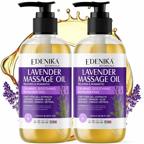 Edenika Botanicals Lavender Massage Oil for Skin Luxury Aromatherapy & Romantic Massage Oil for Date Night Relaxing & Hydrating Skin 2-Pack