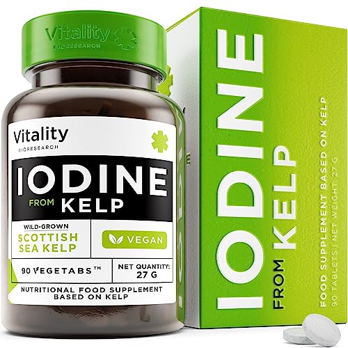 Iodine Supplement from Wild Grown Sea Kelp 150 mcg - Pure Iodine Sea Kelp for Immune System Thyroid Support Energy Metabolism with Antioxidants 90 Vegan Iodine Tablets