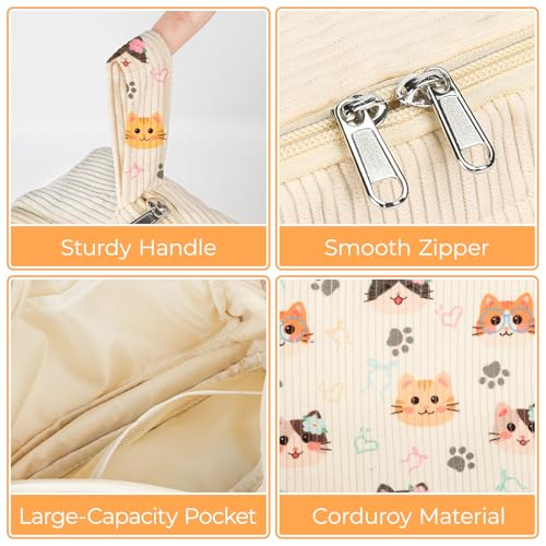 Image of WOBAGMEN Cute Pencil Case,Large Corduroy Zippered Pencil Case Pouch, aesthetic Pencil Bag with Compartments, Pencil Pouch School Supplies (HY-corduroy pc-cat)