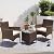 Greesum 3 Pieces Patio Dining PE Rattan Wicker Chair Furniture Set with Cushion and Glass Coffee Table for Outdoor Garden Backyard Poolside, Brown and Beige