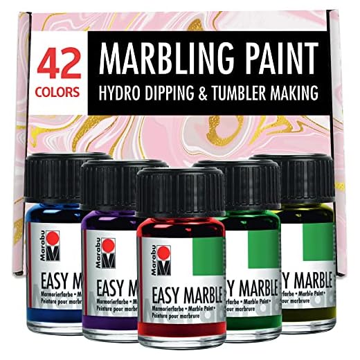 Marabu Easy Marble Paint for Effortless Hydro Dipping, Water Marble Painting and More - 42 Colors Quick Drying Marbling Paint Kit for Kids and Adults