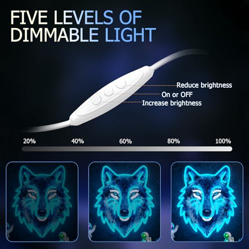 Image of Wolf Neon Sign, UV Printed Dimmable LED Wolf Light, Wolf Neon Wall Decor for Bedroom, Animal Wall Decor, Cool Gifts for Boys and Men, Living Room Man Cave Home Decoration, USB Powered