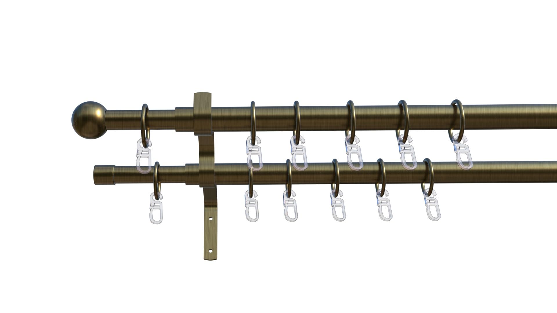 Tilldekor ausziehbare Gardinenstange FORMENTOR, 2-Lauf, messing-antik, Ø 16/19 mm, 200 - 350 cm, inkl. Trägern und Ringen