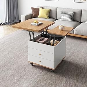 Guyii Lift Top Coffee Table, Modern End Table, Multi-Function Center Table, Extendable Dining Table, Lift Tabletop and Sliding Drawer for Home, Office (Wood Color)