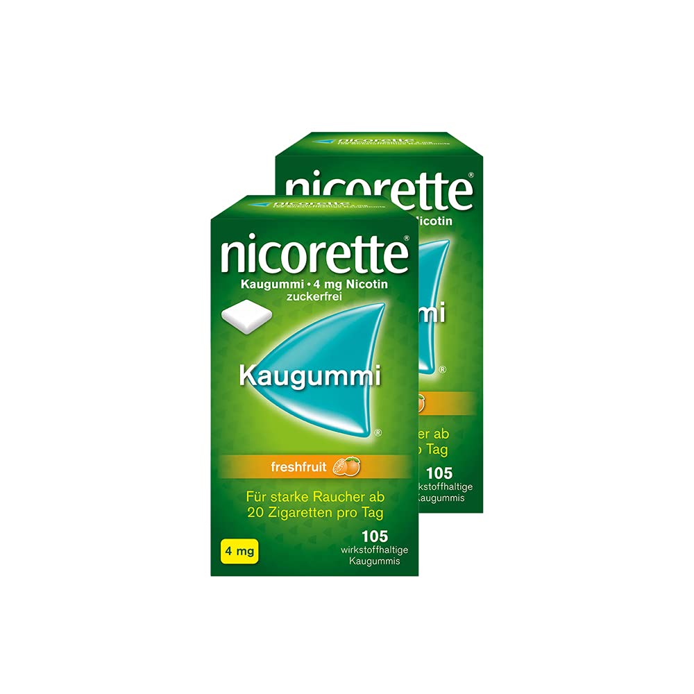 NICORETTE Kaugummi Doppelpack 4mg freshfruit – Nikotinkaugummi zur Raucherentwöhnung – Fruchtgeschmack –4mg Nikotin – Rauchen aufhören