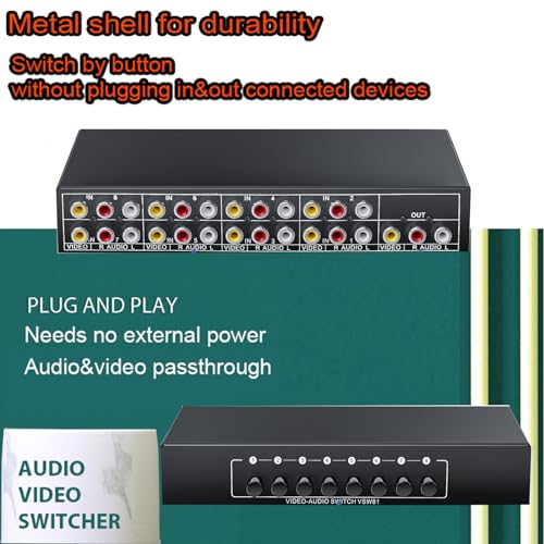 BolAAzuL RCA Switch 8 in 1 Out Composite Video L/R Audio Selector Box 8X1, 8-Way RCA Switcher - 8 Port AV Selector Switch - Plug & Play for Wii PS2 Xbox DVD STB HDTV - Image 5