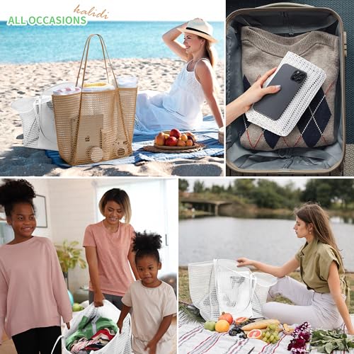 Image of KALIDI Beach Nylon Mesh Tote Bag, Casual Tote Bag Hobo Women Foldable MAX 23L Shoulder Bag For Beach Picnic Vacation