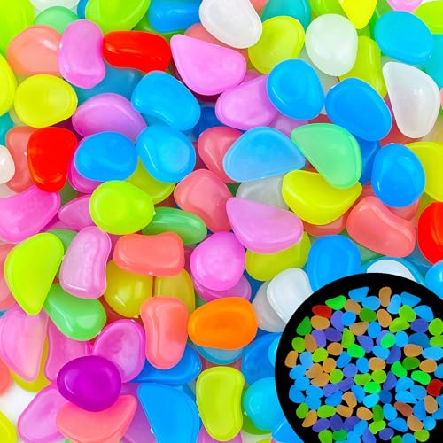 500PCS 1-1.2" Glowing Rocks Luminous Pebbles Glow in The Dark Rocks Luminous Stones for Driveway Walkway Potted Plants Fish Tank