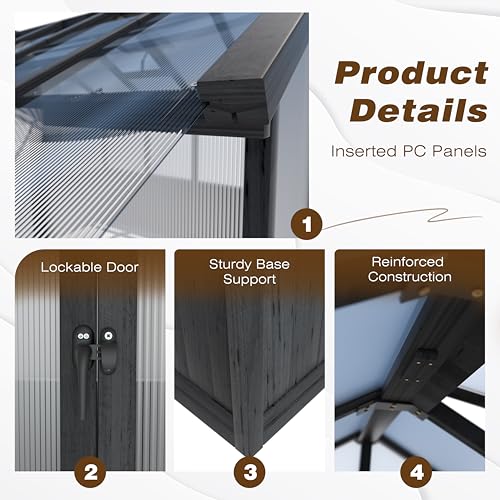 Image of MUPATER 6' x 12' Walk-in Wooden Polycarbonate Greenhouse with Ventilated Window & Lockable Door, Multi-Layer PC Panels for UV Protection, Greenhouse Kit for Outdoor, Garden and Backyard, Black