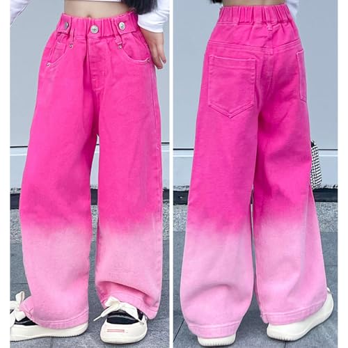 Moonker Gradient Straight Wide Leg Denim Jeans for Teens Girls Candy Colors High Y2k Streetwear Elastic Waist4