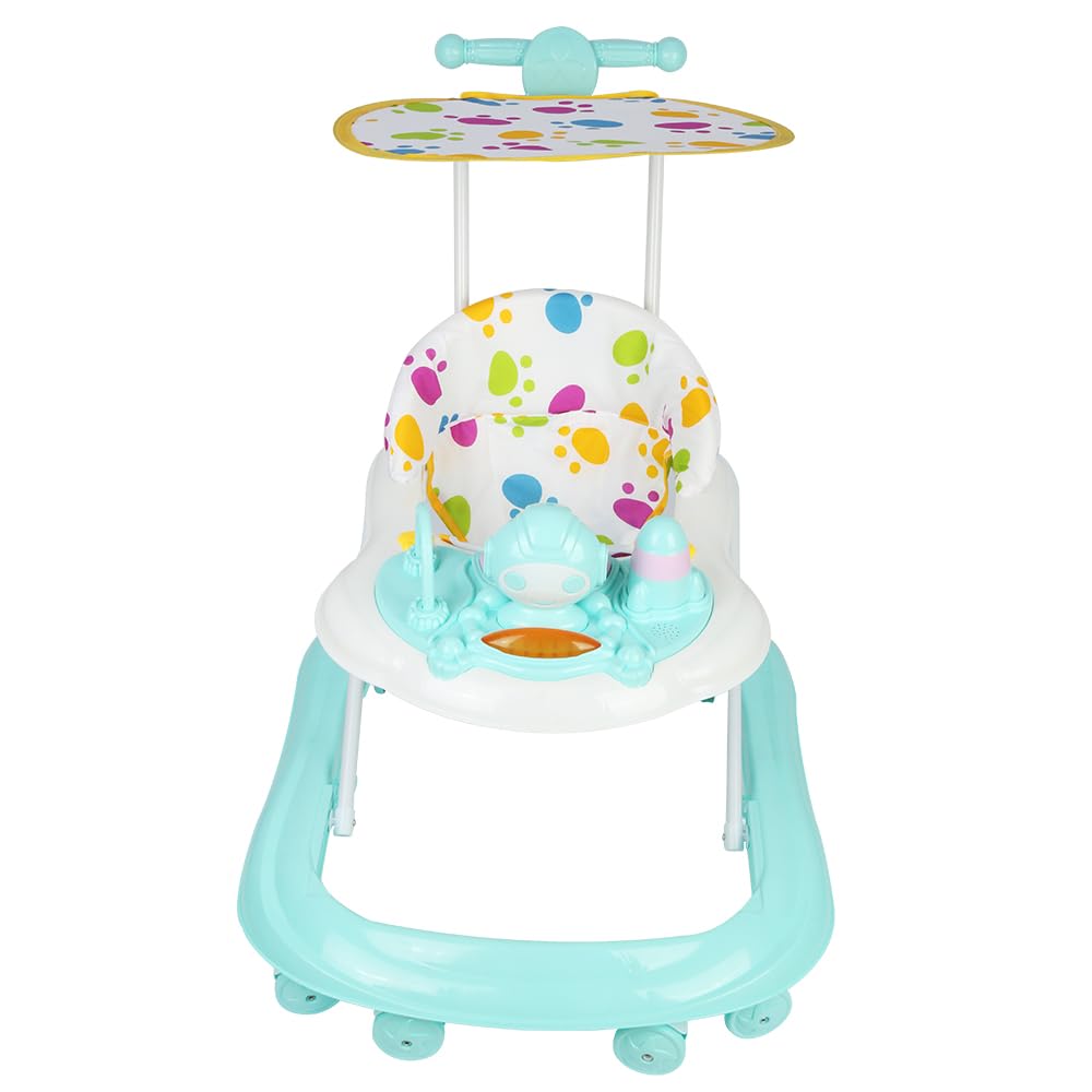 Ausilio Didattico per Neonati - Babywalker- vassoio per pasti e vassoio per attività musicali rimovibili, 6 mesi e più, anti-ribaltamento con ruote silenziose a 360°,62 * 68 * 36-81 cm - Verde
