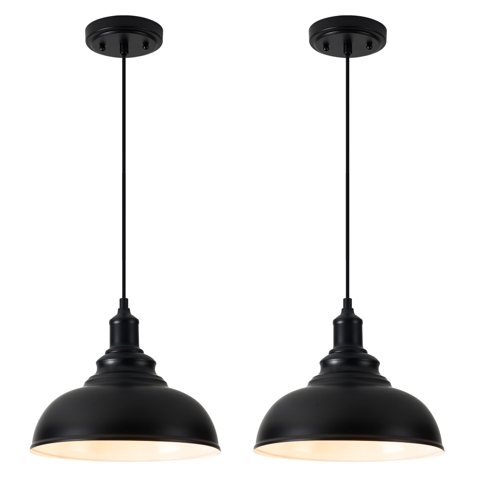 2 Pack Farmhouse Dome Pendant Lights for Kitchen Island Black