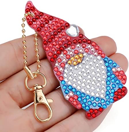 MWOOT 4Pcs Gnome 5D Diamond Pasted Painting Keychain Kit,DIY Double Sided Full Drill Diamond Rhinestone Painting Key Chains Pendant for Women Purse Backpack Handbag Decor