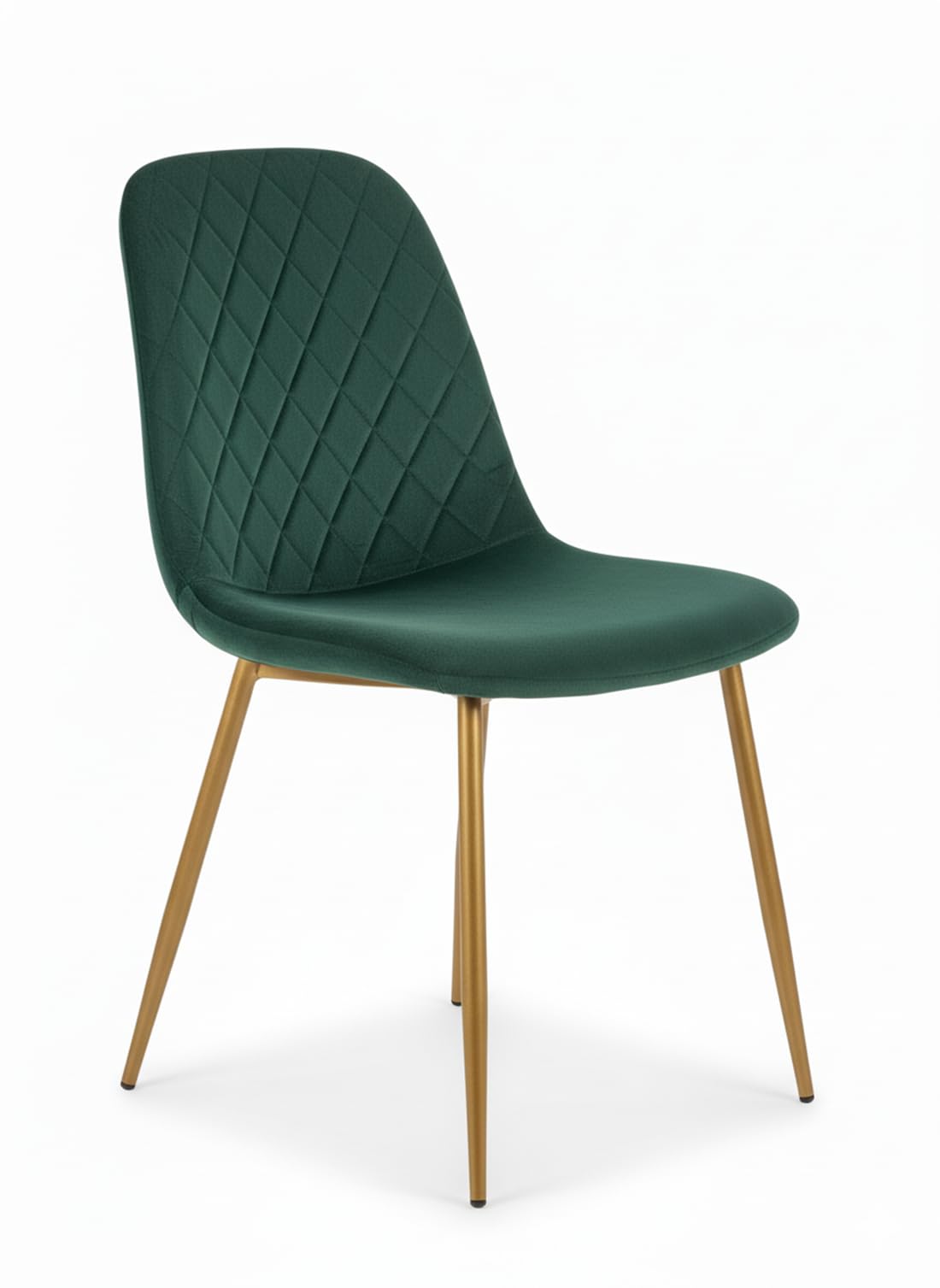 Cribel SEDIA NEW LENA Velluto Verde/Gambe Oro | Set 4 Sedie da Pranzo con Impunture a Rombi | Design Moderno ed Elegante per Cucina, Soggiorno e Sala da Pranzo