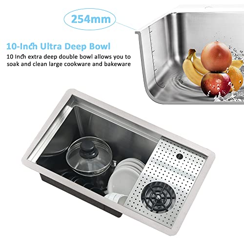 23 Inch Undermount Bar Sink, Bar Sink With Glass Rinser -Bokaiya 23X14 Stainless Steel Undermount Bar Prep Sink Workstation 16 Gauge Deep Single Bowl Wet Bar Kitchen Sink #TOP5