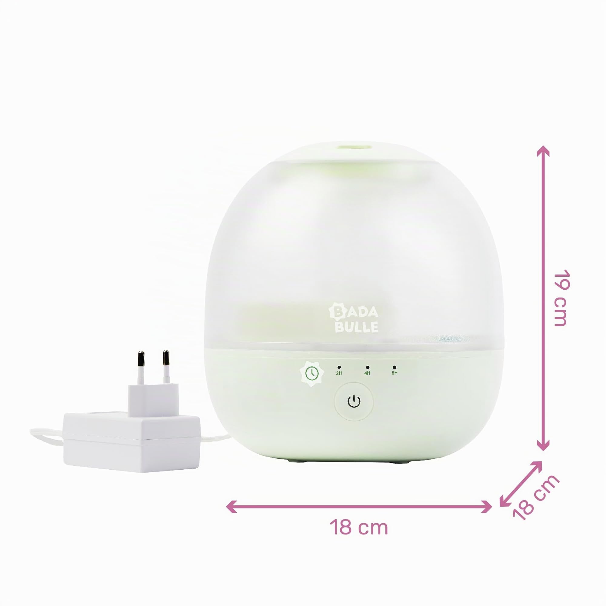 Badabulle Bubble Cool Mist Air Humidifier for Bedroom Baby with Multicolour Night Light, for Home, Office and Plants - 16 Hour Continuous use (2L Tank) - Compact - 360° Adjustable Nozzle