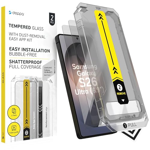 Deppa [2 Pack Screen Protector for Samsung Galaxy S26 Ultra (6.9') Tempered Glass | Fingerprint Unlock | Full Coverage | Case Compatible | with Bubble Free Easy Install Kit [Video Guide] by Deppa - Used condition - US$10.47