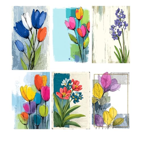 Image of SiddArtify Floral Wall Art Prints Set - Watercolor Flower Poster Decor for Living Room Bedroom - 8x12 inch Board Pack of 6