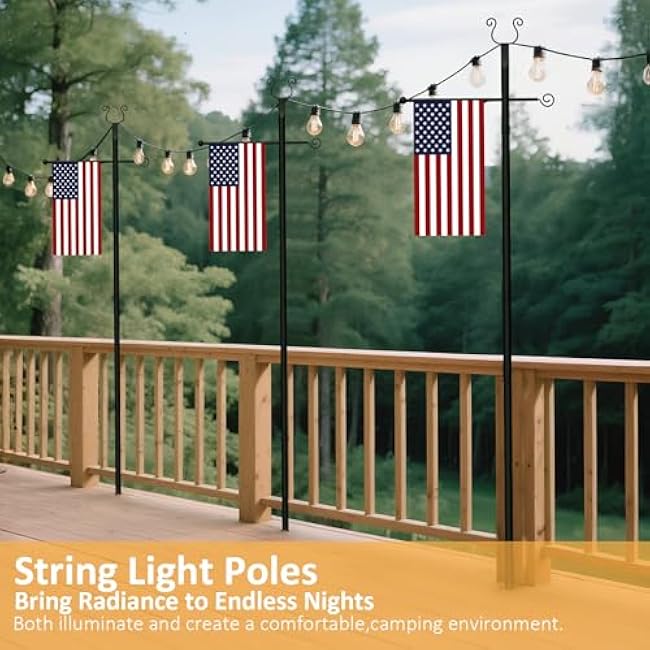 2 Pack String Light Poles - 10 Ft Patio Heavy Metal Lighting Posts, Adjustable Outdoor Stand with Fork for Backyard Deck Garden Wedding