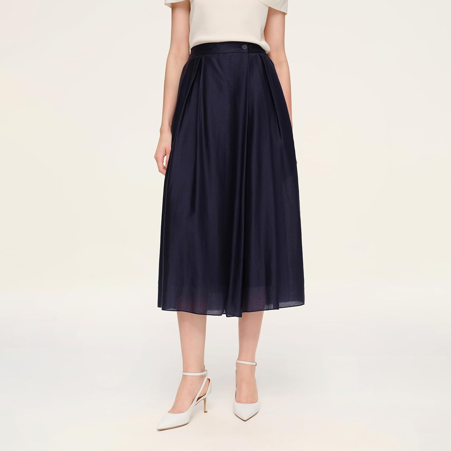 GOELIA Women's Summer Wide Leg Cropped Pants Tencel A-Line Loose Flowy Pleated Adjustable Waist with Pockets Work, Vacation