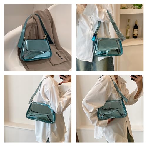 Image of Womens Y2k Sparkly Silver Hobo Bag Tote Evening Bag Metallic Clutch Satchel Shoulder Bag for Wedding Party Prom