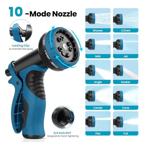 50FT Metal Garden Hose with Leak-Proof Connectors & 10 Function Nozzle