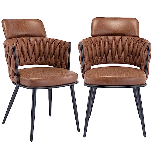 Bfz Dining Chairs Set Of 2, Mid-Century Modern Dining Chair, Retro Faux Leather Kitchen Dining Room Chairs, Hand Weaving Upholstered Dining Chairs With Metal Legs For Dining Room, Kitchen, Living Room #TOP30