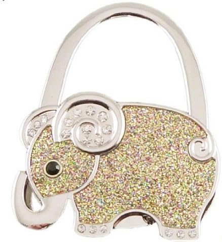 Designer Trendy Creative Bling Elephent Folding Foldup Foldable Purse Handbag Hand Bag Hook Hanger (With Gift Bag) (gold)
