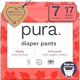Pura Hypoallergenic Diaper Pants Size 7 (37+ lbs) Overnight, up to 12 Hours Leak Protection, Suitable for Sensitive Skin, Totally Chlorine Free, Soft Organic Cotton, 1 Pack of 17 Pull Up Pants