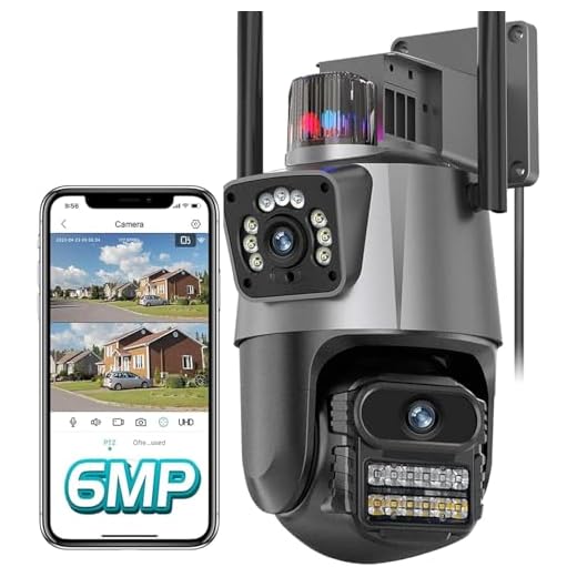 Câmera de Segurança Wi-Fi Externa 4K com Dupla Lente e Tela Dividida, Visão Noturna Infravermelha, Sirene, Luz de Alerta, IP66 à Prova d’Água e Poeira – Vigilância 24h para Ambientes Externos