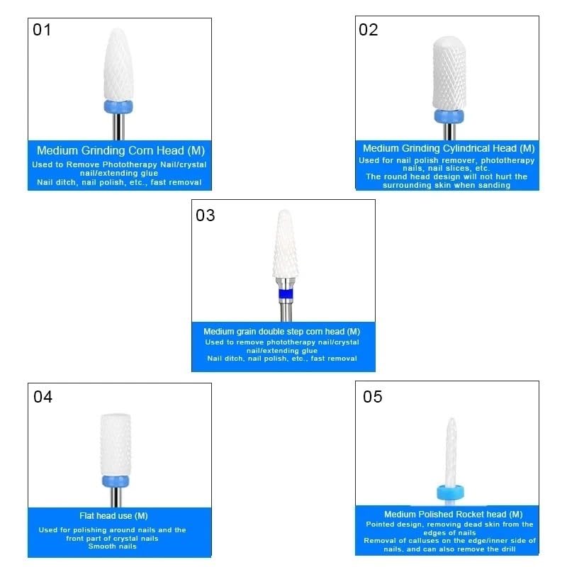5 szt./zestaw ceramicznych wierteł do paznokci, wiertarka elektryczna, frezy do paznokci, akcesoria do paznokci, narzędzia do manicure i pedicure
