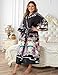feslieacc Japanese Kimono Robes for Women Plus Size Long Satin Kimonos Floral Silk Long Robes Sleepwear,Black