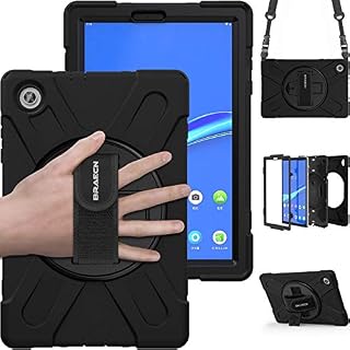 BRAECN Case for Lenovo Tab M10 FHD Plus 2nd Gen 10.3 inch 2020, Heavy Duty Rugged Case with Carrying Shoulder/Handle Hand Strap, 360° Rotating Stand for Tab M10 Plus Tablet TB-X606F/TB-X606X - Black
