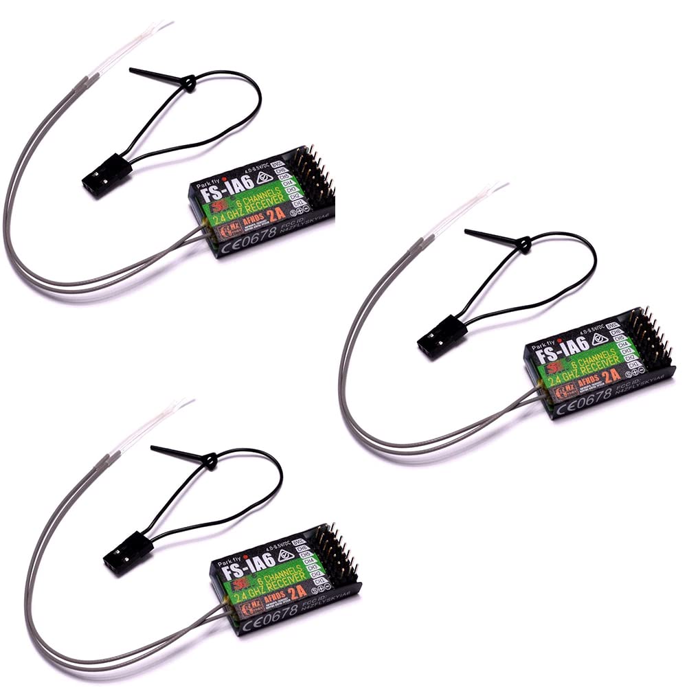 Flysky FS-IA6 2.4GHz 6CH Channels RC Receiver Neutral Plastic PPM Output with iBus Port with Double Antenna for FS FS-i4 i6 i10 GT2E GT2F GT2G Transmitter RC210 (3pcs FS-IA6)