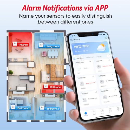 WiFi Water Leak Detector, Hub & Water Leak Sensor 3 Pack, Wireless Siren Alarm & Email & APP Push Notification, Floating Remote Water Leakage Sensors for Basement, Kitchen, Sink, Bathroom, Laundry by BaldrTherm - Image 4