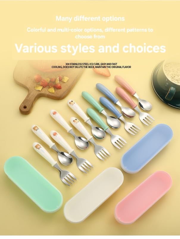 Image of Portable 2-Piece Metal Cutlery Set - Spoon & Fork with Plastic Handle and Travel Box for Lunch Box, Office, School & Home (Blue)