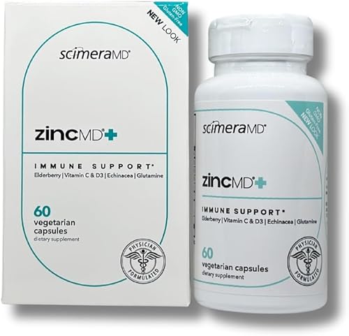 ScimeraMD® ZincMD Suplemento de apoyo inmunológico con zinc, saúco, vitamina C, vitamina D y equinácea, 60 CT