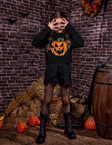 Image of Arshiner Girls Crop Tops Kids Long Sleeve Pullover Sweatshirts Girls Cropped Crewneck Sweatshirt for Teen Girl