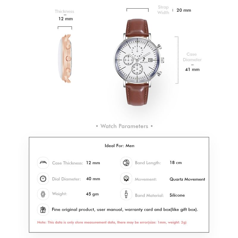 Image of Sylvi Gazedoom SilverBrew Men's Analog Watch - Leather Strap, Glossy White Dial, 3 ATM Water Resistant